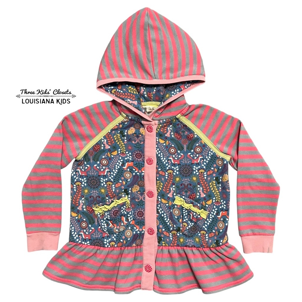 Matilda Jane 4Y Make Believe Cuddle Me Peplum Woodland Stripe Hoodie Jacket